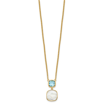 Sterling Silver Gold-plated 1.95BT Blue Topaz & MOP w/2 in ext. Necklace - Birthstone Company