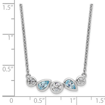 Sterling Silver RH-plate Sky Blue Topaz White CZ 16.5in w/1in ext Necklace - Birthstone Company