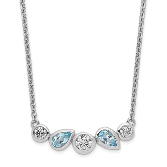 Sterling Silver RH-plate Sky Blue Topaz White CZ 16.5in w/1in ext Necklace - Birthstone Company