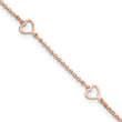 Sterling Silver Rose Tone Hearts 9in Plus 1in ext Anklet