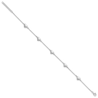 Sterling Silver Rhodium-plated Hearts 9in Plus 1in ext Anklet - Birthstone Company