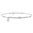 Sterling Silver Rhodium-plated Beads and Heart 9in Plus 1in ext Anklet
