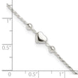 Sterling Silver Polished Heart 9in Plus 1in ext. Anklet
