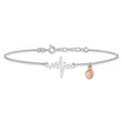 Sterling Silver Rose Tone CZ Heart and Heartbeat 9in Plus 1in ext. Anklet