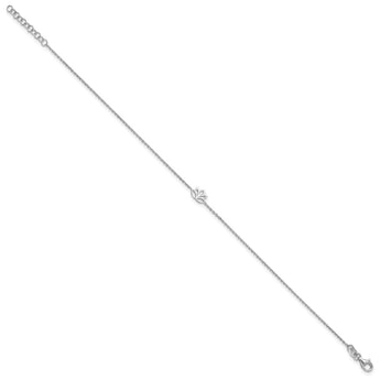 Sterling Silver Rhodium-plated Louts Flower 9in Plus 1in ext. Anklet
