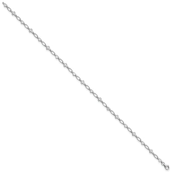 Sterling Silver Rhodium-plated 10 inch Heart and Cross Anklet