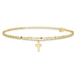 Sterling Silver Gold-tone 2-Strand Cross 8.75in Plus 2in ext Anklet