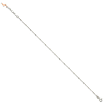 Sterling Silver Beaded Rose Tone Flamingo 9in Plus 1 inch Ext Anklet