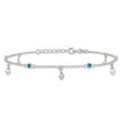 Sterling Silver Polished Blue CZ and Anchors 9in Plus 1in ext Anklet