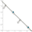 Sterling Silver Polished Blue CZ and Anchors 9in Plus 1in ext Anklet