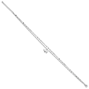 Sterling Silver Rhodium-plated 2-Strand Elephant 8.75in Plus 1in ext Anklet