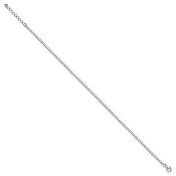 Sterling Silver Rhodium-plated 2mm CZ 9in Plus 1in ext Tennis Anklet