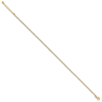 Sterling Silver Gold-tone 2mm CZ 9in Plus 1in ext Tennis Anklet