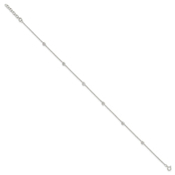Sterling Silver E-coated CZ Stations 9.75in Plus 1in ext. Anklet