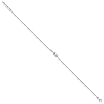 Sterling Silver Rhodium-plated FWC Pearl 9in Plus 1in ext Anklet - Birthstone Company