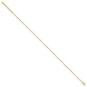 Sterling Silver Gold-tone 3mm FWC Pearl 9in Plus 1in ext Anklet