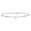 Sterling Silver Rhod-plated Pink CZ/Glass Beads 9in Plus 1in ext Anklet
