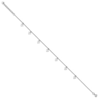 Sterling Silver Rhodium-plated Polished Triangle 9.5in Plus 1in ext. Anklet