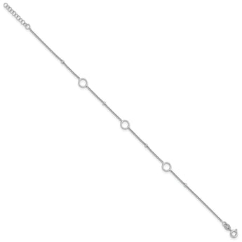 Sterling Silver Rhodium-plated Rings and Beads 9in Plus 1in ext Anklet - Birthstone Company