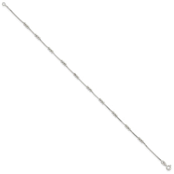 Sterling Silver Polished Beaded Box 10in Anklet
