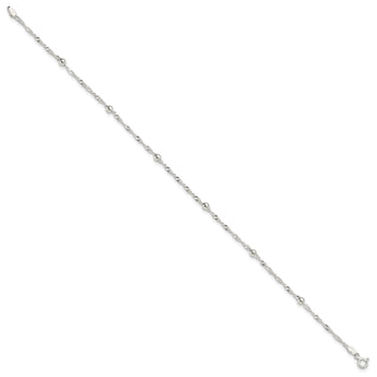 Sterling Silver Polished Beaded Singapore 10in Anklet