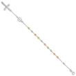 Sterling Silver Rh-plated Rose and Gold-Tone Cross Rosary Bracelet