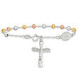 Sterling Silver Rh-plated Rose and Gold-Tone Cross Rosary Bracelet