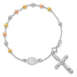 Sterling Silver Rh-plated Rose and Gold-Tone Cross Rosary Bracelet