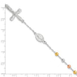 Sterling Silver Rh-plated Rose and Gold-Tone Cross Rosary Bracelet