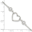 Sterling Silver Rhodium-plated Polished CZ Heart with 1in ext Bracelet