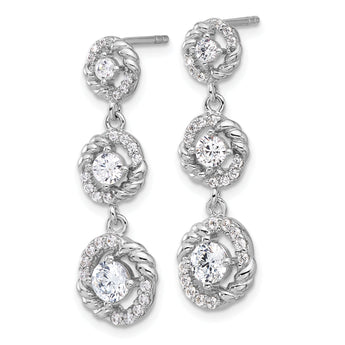 Sterling Silver Rhodium-plated CZ Dangle Post Earrings
