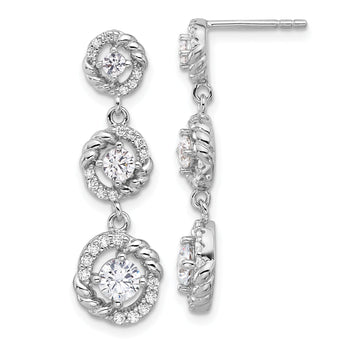 Sterling Silver Rhodium-plated CZ Dangle Post Earrings