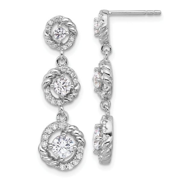 Sterling Silver Rhodium-plated CZ Dangle Post Earrings