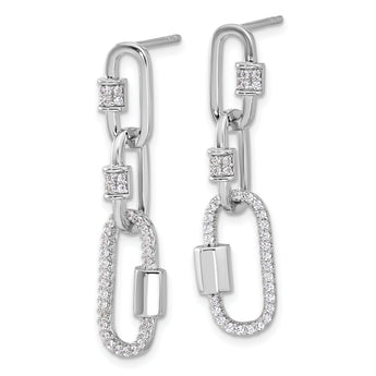 Sterling Silver Rhodium-plated CZ Link Dangle Post Earrings