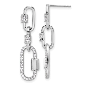 Sterling Silver Rhodium-plated CZ Link Dangle Post Earrings