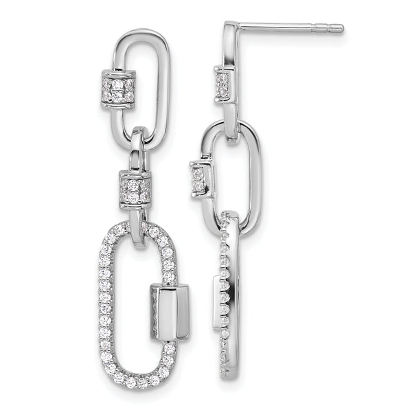 Sterling Silver Rhodium-plated CZ Link Dangle Post Earrings