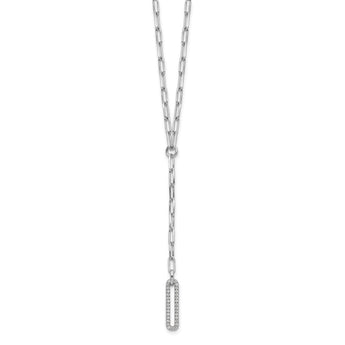 Sterling Silver Rhodium-plated Paperclip Link CZ 16in w/1.75in ext. Necklac - Birthstone Company