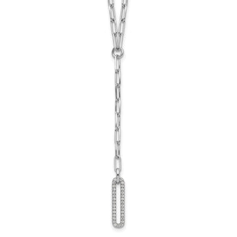 Sterling Silver Rhodium-plated Paperclip Link CZ 16in w/1.75in ext. Necklac - Birthstone Company