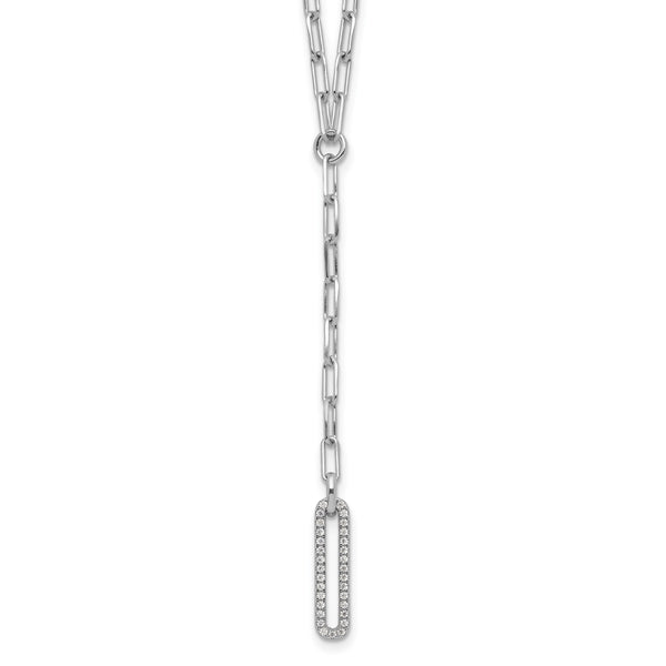 Sterling Silver Rhodium-plated Paperclip Link CZ 16in w/1.75in ext. Necklac - Birthstone Company