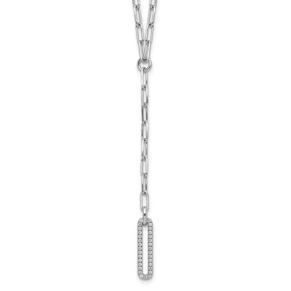 Sterling Silver Rhodium-plated Paperclip Link CZ 16in w/1.75in ext. Necklac