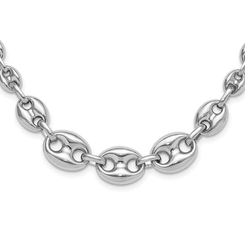 Sterling Silver Rh-plated Hollow Graduated Marina Link 17in Necklace