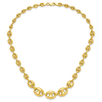 Sterling Silver Gold-tone Hollow Graduated Marina Link 17in Necklace