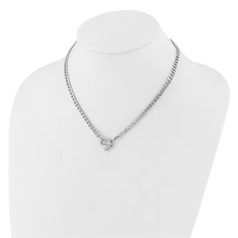 Sterling Silver Rhod-plated Heart Clasp Fancy D/C Curb 16.5in Necklace
