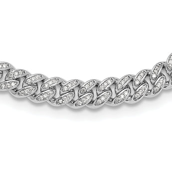 Sterling Silver Rh-plated Micro Pave CZ 6mm Curb Link 18in Necklace