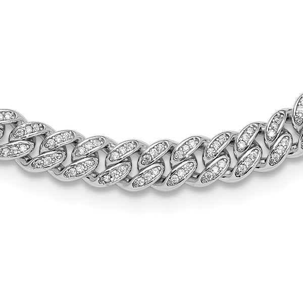 Sterling Silver Rh-plated Micro Pave CZ 6mm Curb Link 18in Necklace