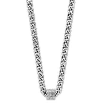 Sterling Silver Rhodium-plated CZ Curb Link 17.5in with 2in Ext Necklace