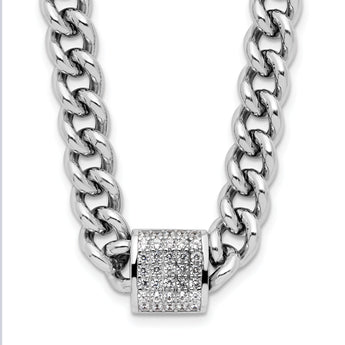 Sterling Silver Rhodium-plated CZ Curb Link 17.5in with 2in Ext Necklace