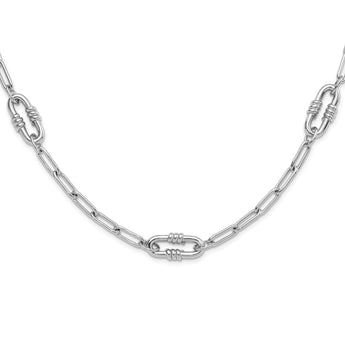 Sterling Silver Rhodium-plated Hollow Paperclip Link 24in Necklace