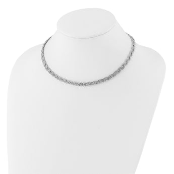 Sterling Silver Polished Rhodium-plated Diamond-cut Braided Necklace
