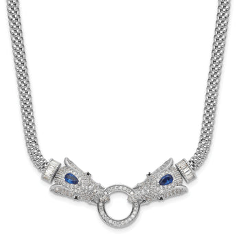 Sterling Silver Rhodium-plated Blue and Clear CZ Elephant Head Necklace